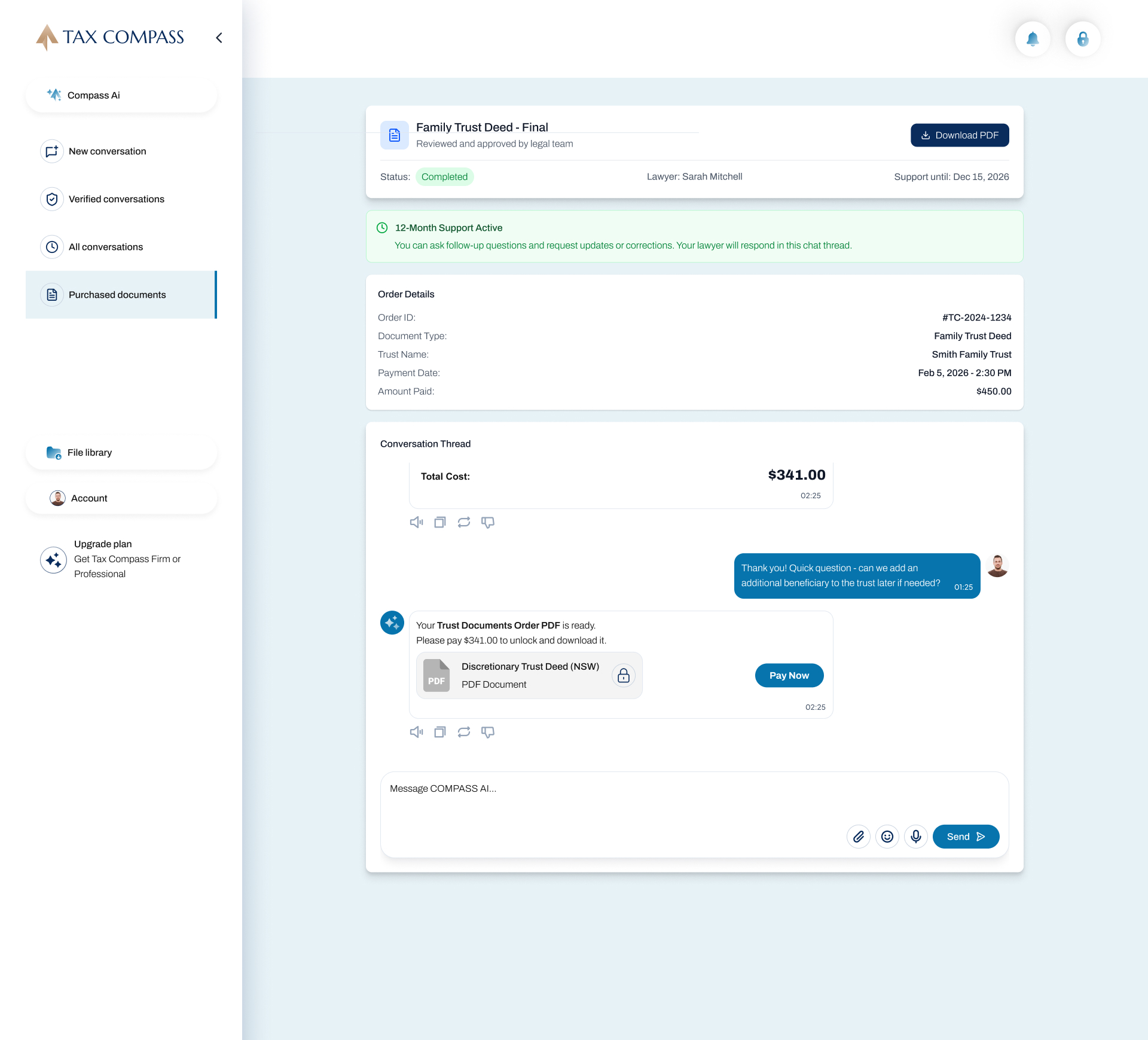 Tax Compass platform — Documents & support