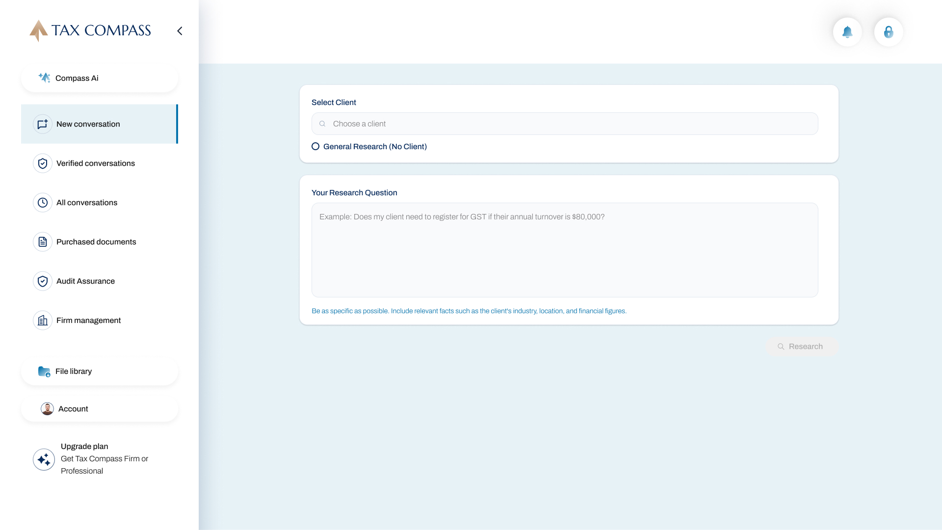 Tax Compass platform — Scope the client